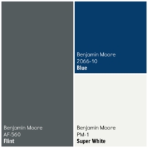 Exterior House Paint Color Palette Scheme Benjamin Moore Flint, Blue, Super White